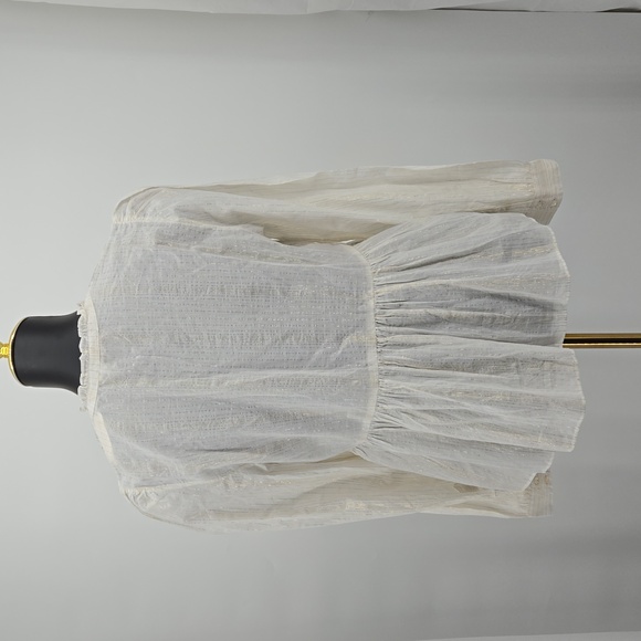 Anthropologie Floreat Womens Embroidered Lace Peplum Blouse Gold Thread  Size 10 - Picture 9 of 16